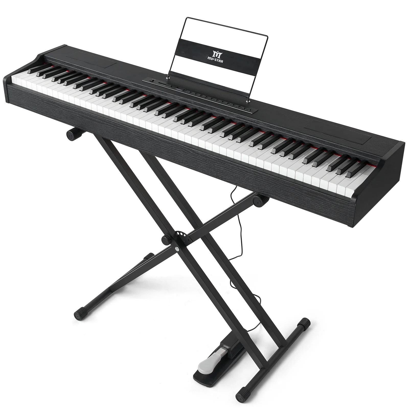 Mustar 88 Keys Weighted Digital Keyboard Piano Hammer Action with Stand, Bluetooth, Sustain Pedal, Portable Case, Cover (Black)