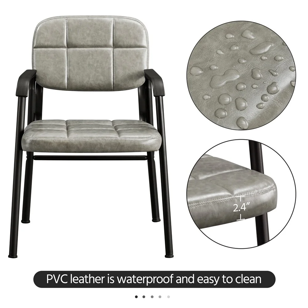 Yaheetech  2pcs Upholstered Leather Chairs with Armrest & Metal Frame Grey
