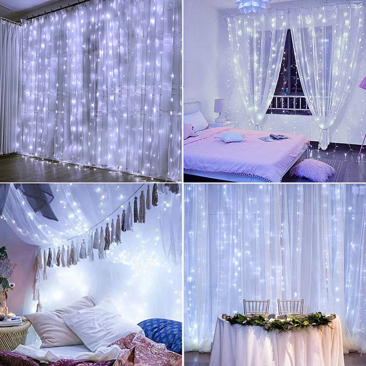 300/200/100 LED Curtain Fairy Lights with Remote Control, 8 Modes USB Starry Christmas New Year String Light, Decorative Lighting for Room Garden Wedding Party