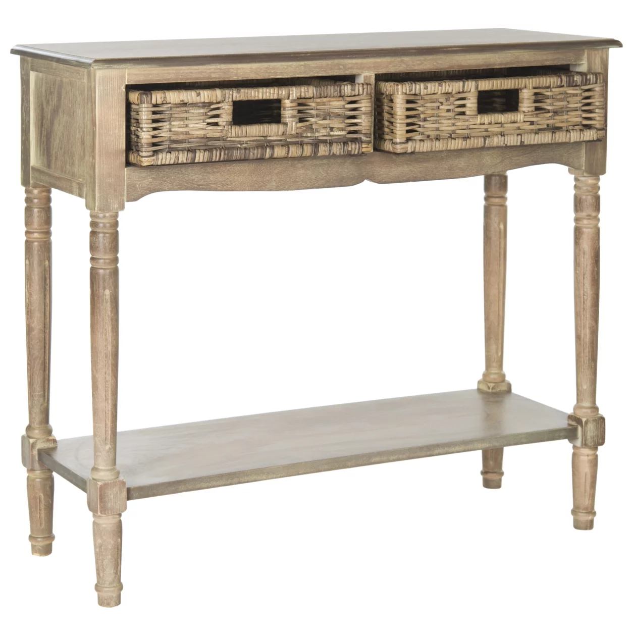 SAFAVIEH Cdark Greyin Traditional Rustic 2 Drawer Console, Washed Natural Pine