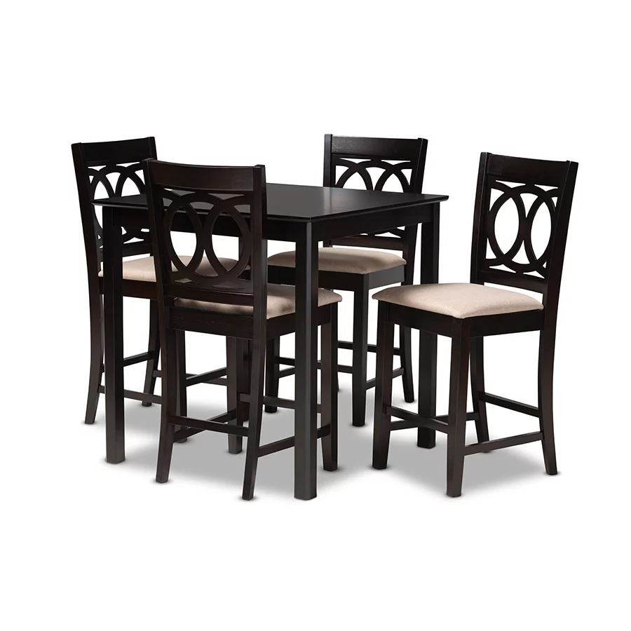 Baxton Studio Lenoir Modern and Contemporary Sand Fabric Upholstered Espresso Brown Finished 5-Piece Wood Pub Set