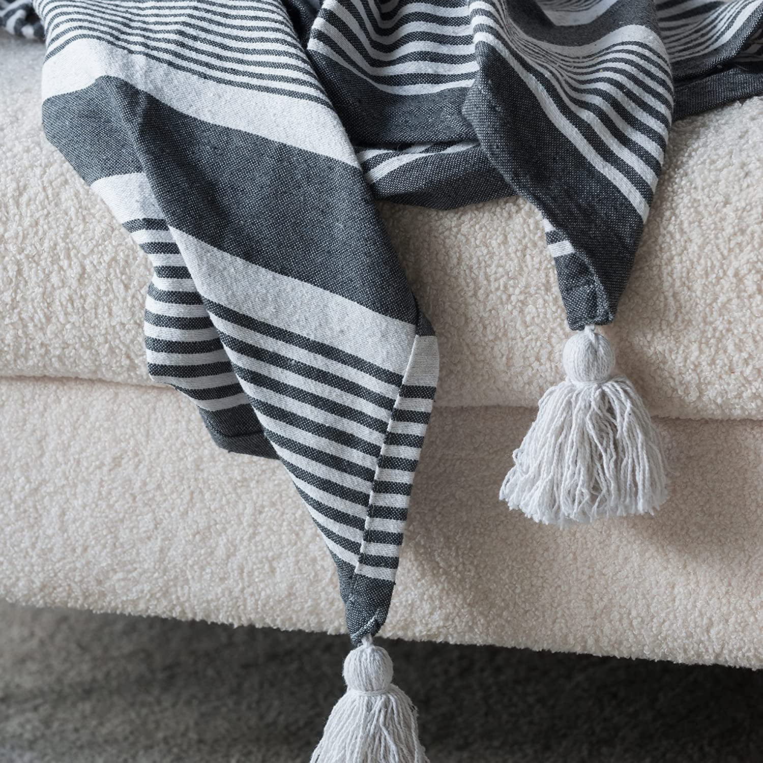 A&B Home Throw Blanket - Black and White Stripe Woven Cotton Blend Blanket, 50
