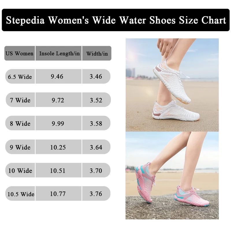 Stepedia Women's Wide Toe Box Barefoot Water Shoes Quick Dry Athletic Hiking Shoes, White 9 Wide