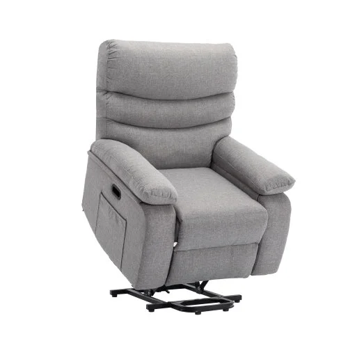 Power Lift Recliner Chair, cotton linen gray elderly chair with lifting, lying flat, heating, vibration massage, USB charging, remote control control