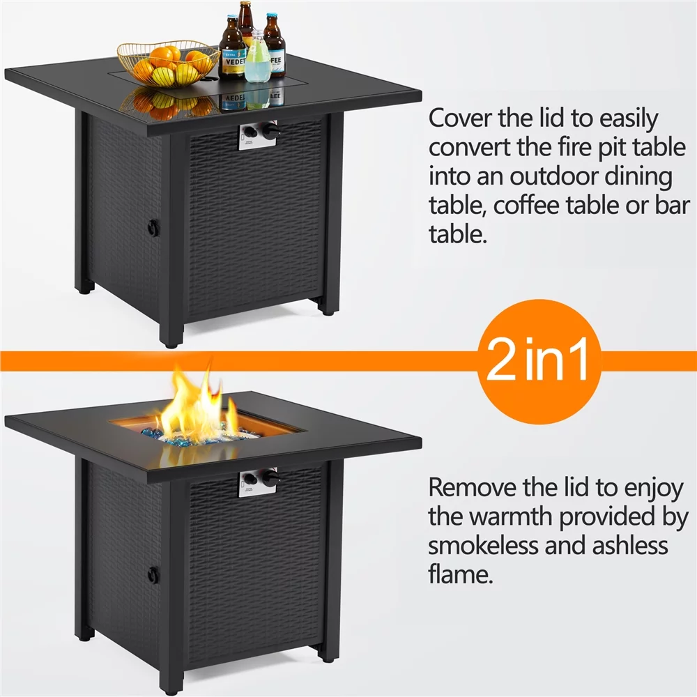Topeakmart 30in Metal Fire Pit Table 50,000 BTU with Tempered Glass Tabletop, Glass Fire Stones & Water-resistant Cover, Propane