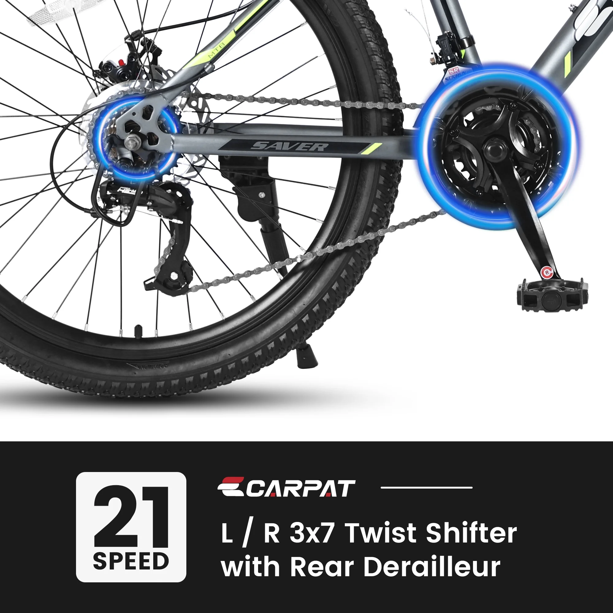 S24102 24 Inch Mountain Bike Boys Girls, Steel Frame, Shimano 21 Speed Mountain Bicycle with Daul Disc Brakes and Front Suspension MTB （Grey）