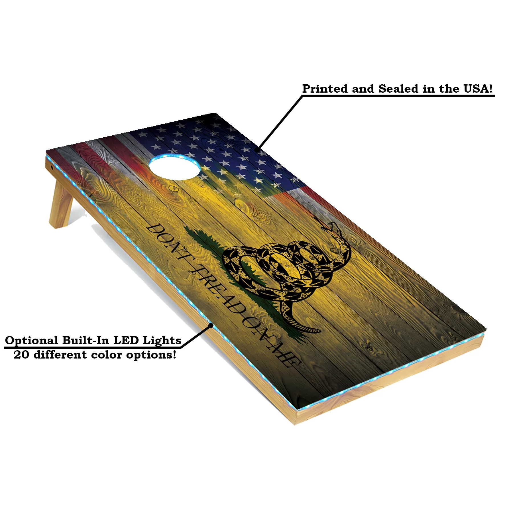 Tailgating Pros Regulation Cornhole Boards Flag Set - Includes 8 Bean Bags, Carrying Cases, and 4'x2' Corn Hole Toss Game - Optional LED Lights