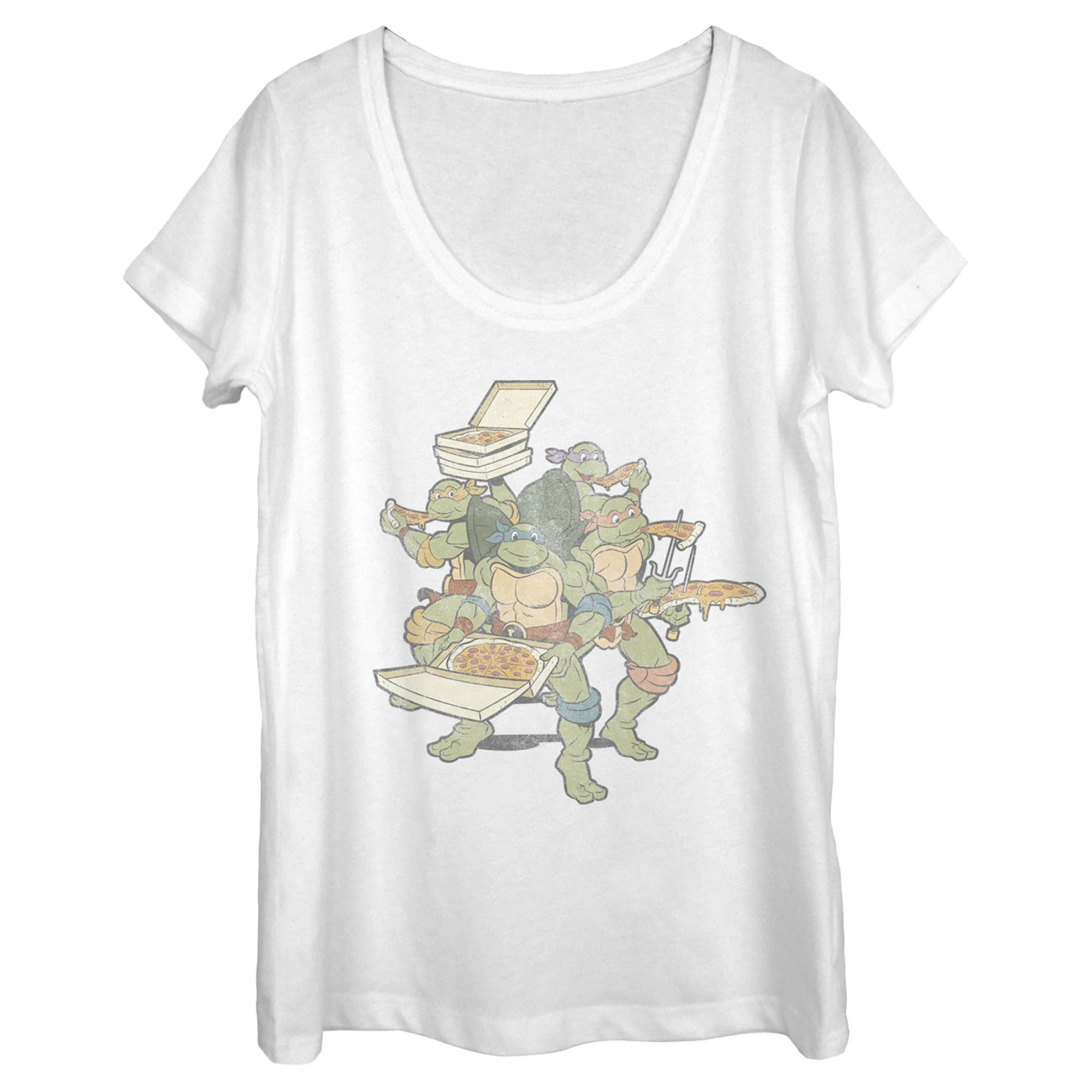 Women's Teenage Mutant Ninja Turtles Distressed Pizza Lovers  Scoop Neck White X Large