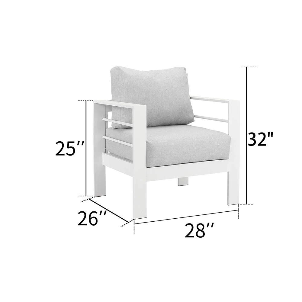 Homiyad Small Comfy Couch White Aluminum Single Sofa Outdoor Couch Patio Furniture Set of 2 Pieces