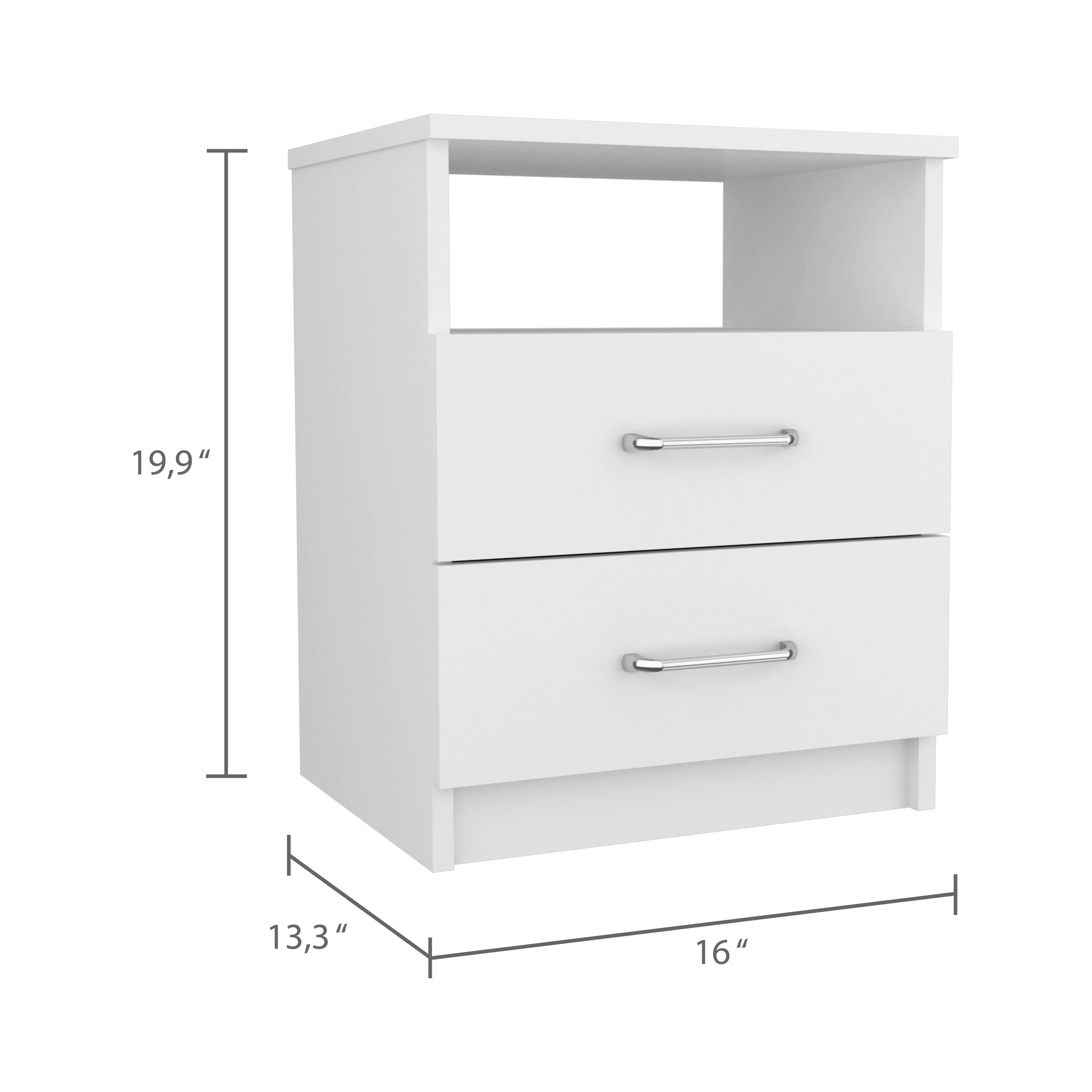 Boahaus Palma Nightstand, 2 Drawers, Manufactured Wood, White
