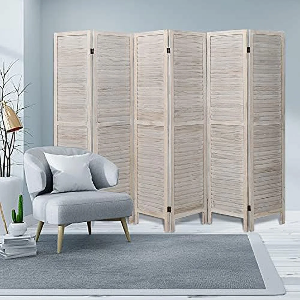 HYHBIBOOM 6 Panel Wood Room Divider Louvered Privacy Screen 5.6FT Tall Foldable Separator for Bedroom  Freestanding Home Office Partation Divider Screens  Brown