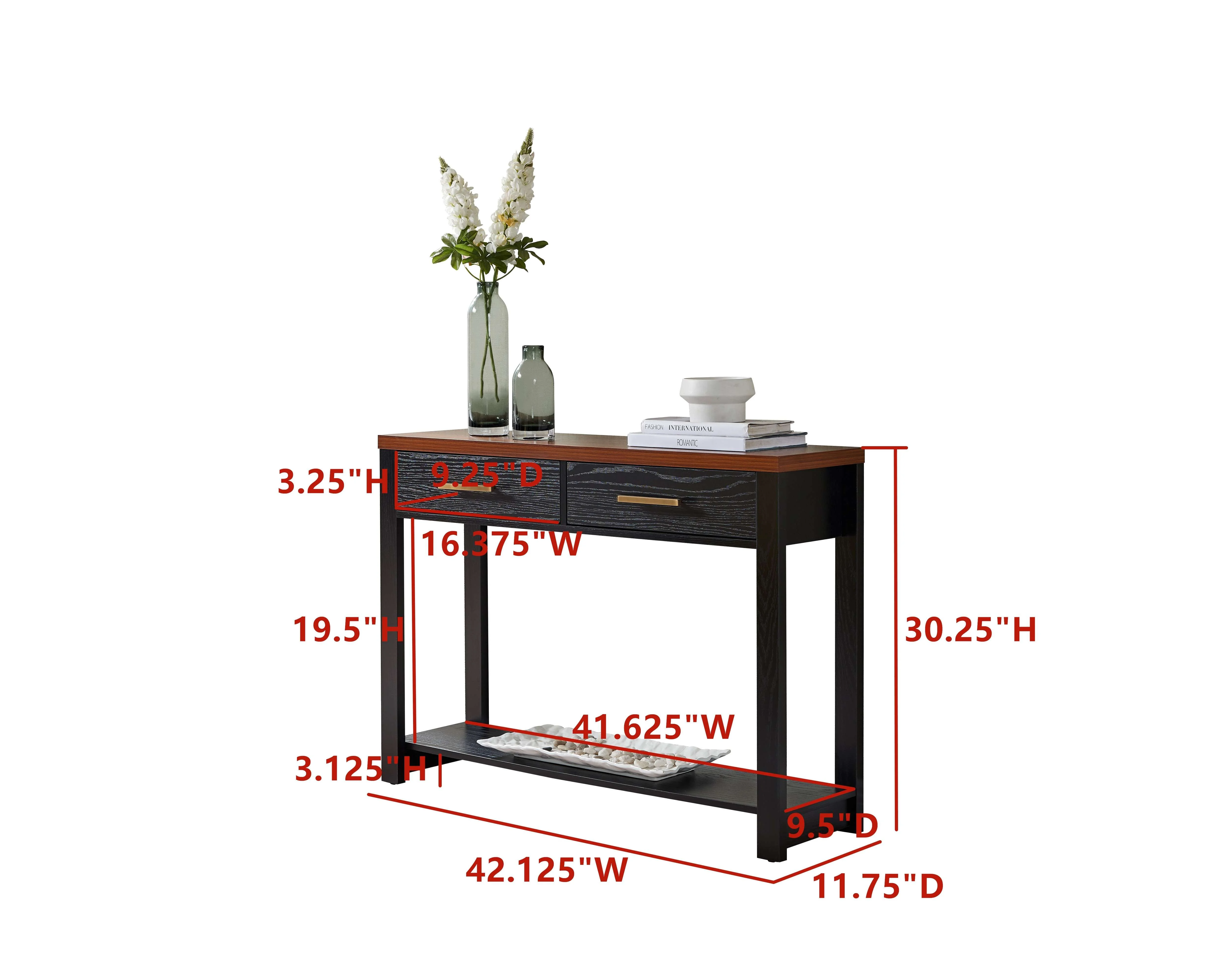 Kings Brand Furniture Elegant Wood Console Table with 2 Drawers and Open Shelf, Black/Walnut