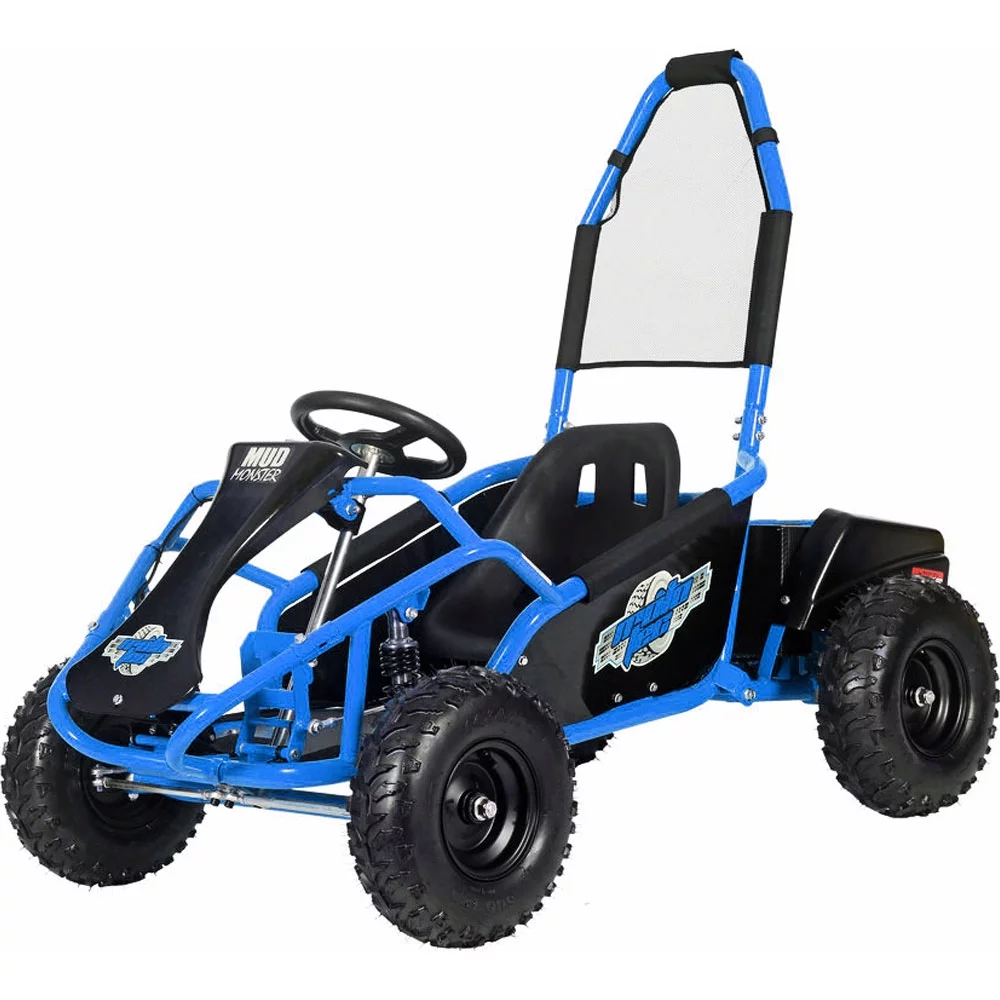 MotoTec Mud Monster Kids Electric 48V 1000w Go Kart Full Suspension, Blue