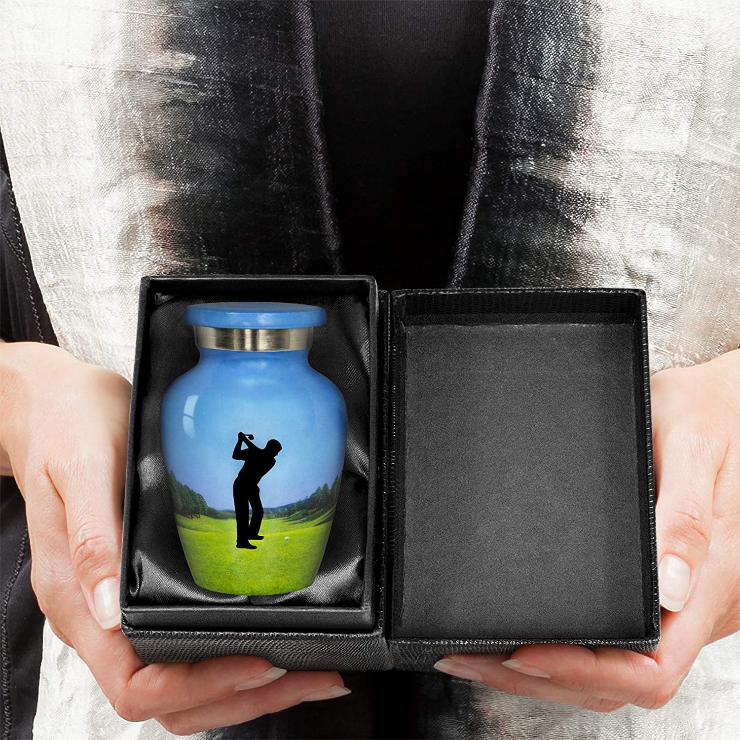 Trupoint Memorials The19th Hole Mens Golf Small Keepsake Urn - Qnty 1 - A Warm and Caring Small Golf Themed Keepsake Sharing Urn - W Case