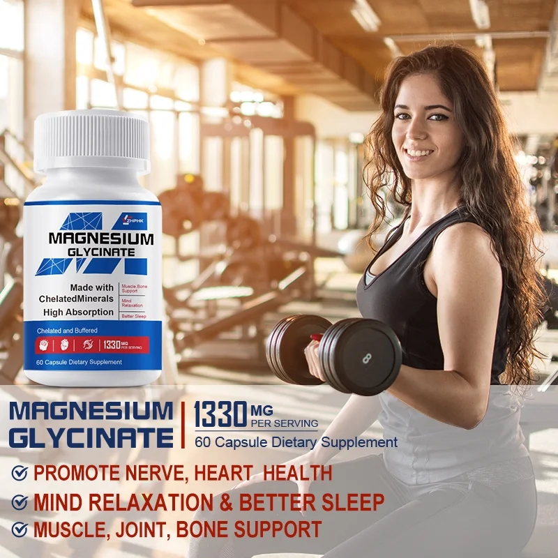 ZHPHK Magnesium Glycinate Chelate Improves Sleep, Relieves Stress&Anxiety 1330mg/capsule Vegetarian 60 Capsules