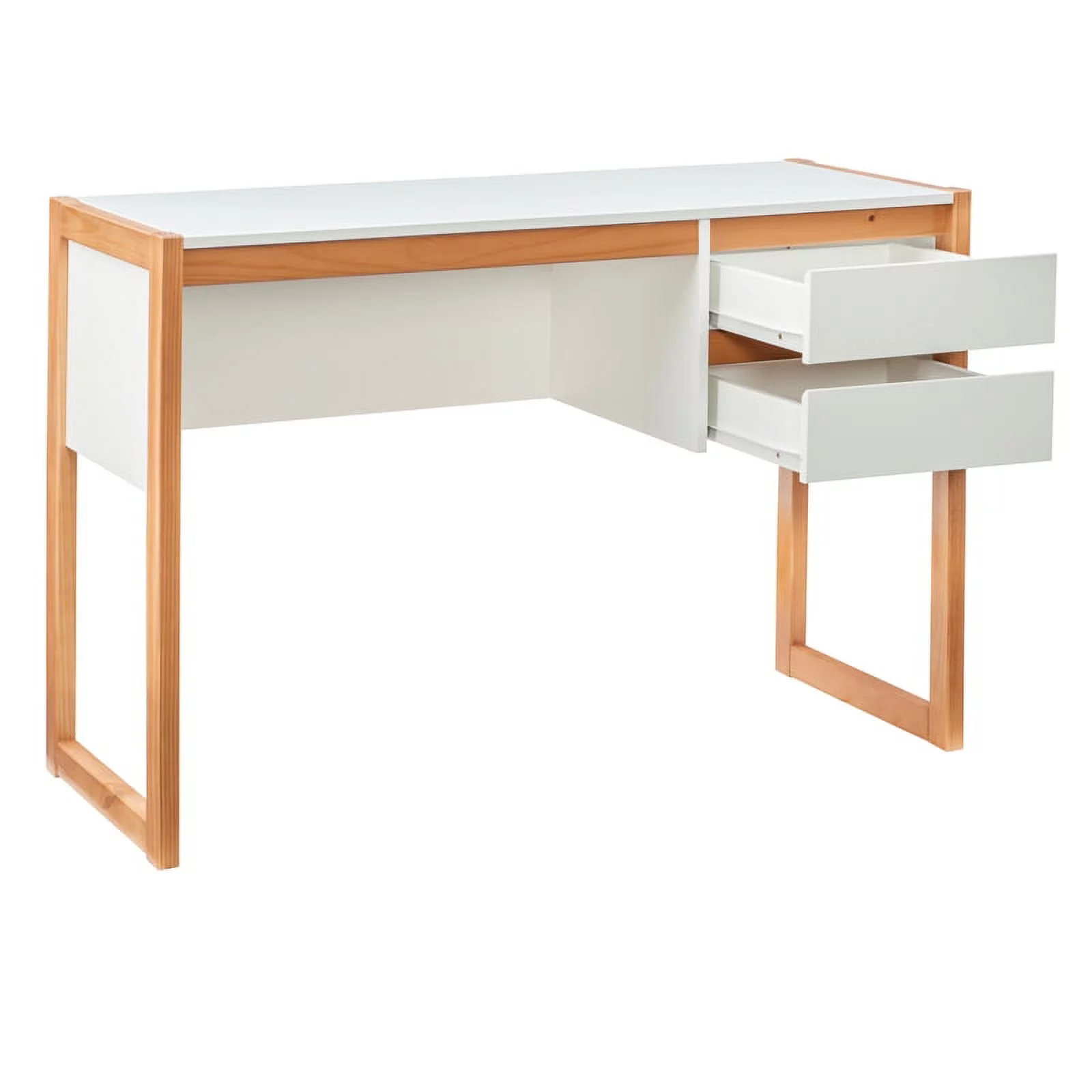 Linon Brock Wood Two Drawer Desk in White and Natural