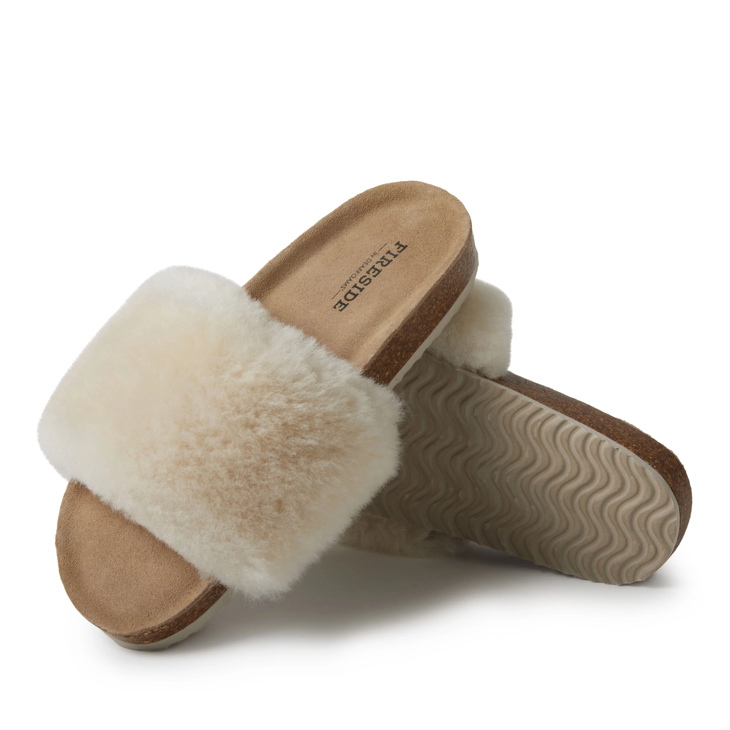 Fireside by Dearfoams Women's Canberra Genuine Shearling Band Footbed Slide Slippers