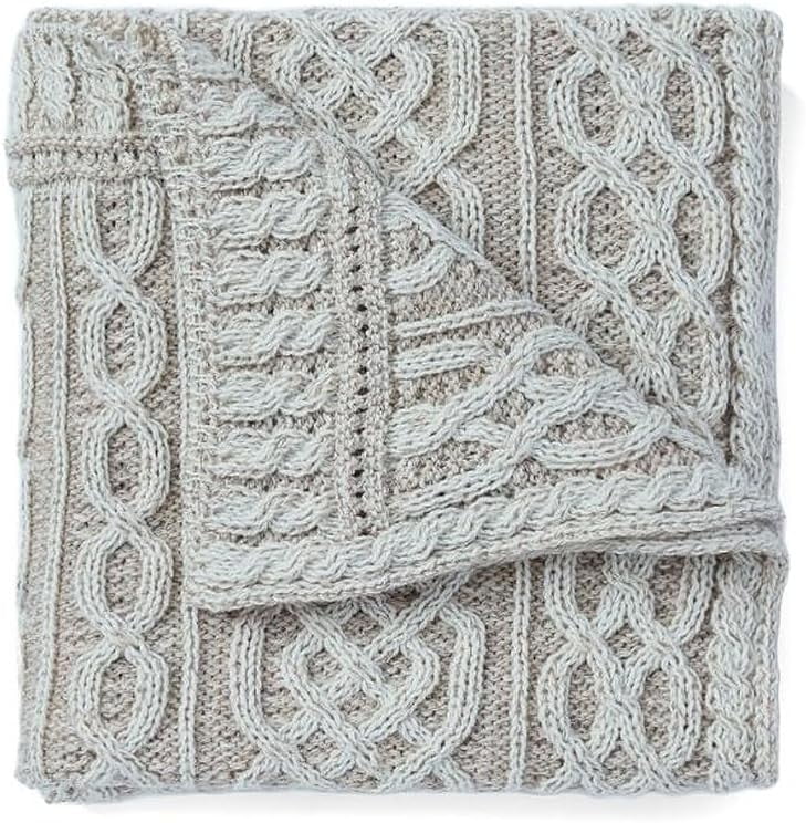 Carraig Donn Irish Cable Knit Blanket Celtic Aran Throw - 100% Merino Wool Made In Ireland - 40