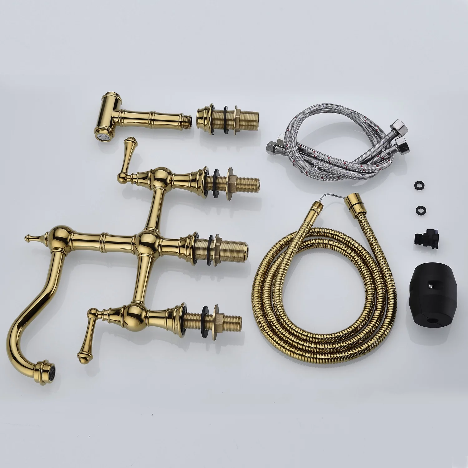 DremFaryoyo Bridge Dual Handles Kitchen Faucet With Pull-Out Side Spray in