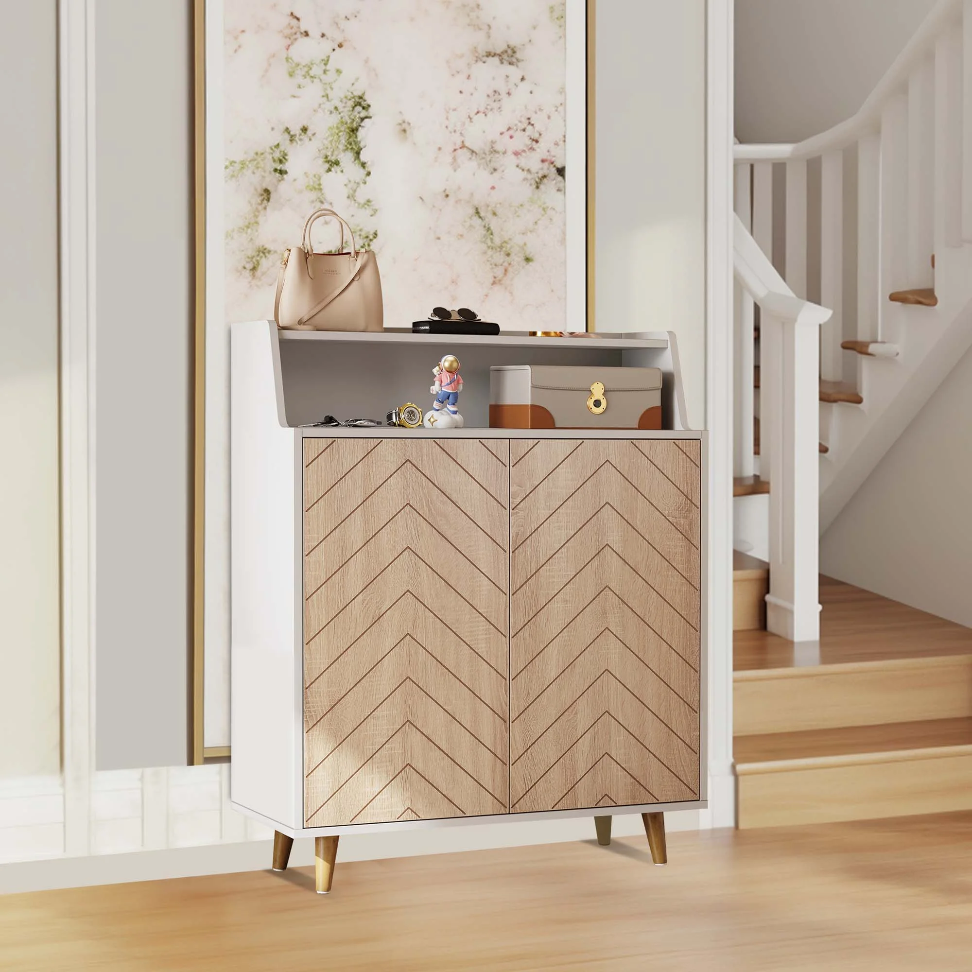 Dextrus 5-Tier Shoe Cabinet with Doors, Modern Shoe Storage Cabinet with Open Shelves, Free Standing Large Shoes Rack Organizer for Entryway/Hallway/Closet