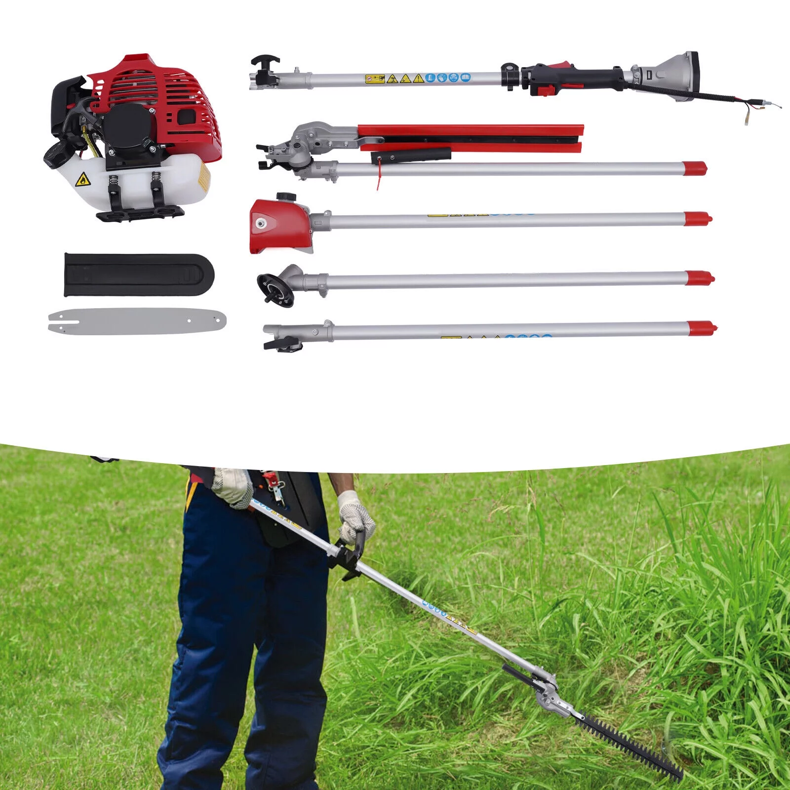 4in1 51.7CC Gas Pole Saw Brush Cutter Gas Hedge Trimmer CG520,2-Stroke