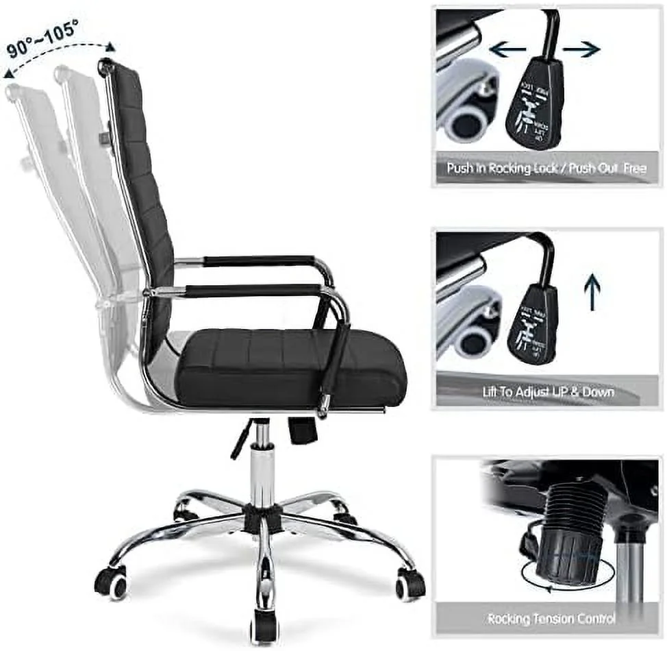 JYHOME Home Office Chair Ribbed  Modern Leather Conference Room Chairs  Ergonomic Office Desk Chair  High Back Executive Computer Chair  Adjustable Swivel Chair with Arms (Brown)