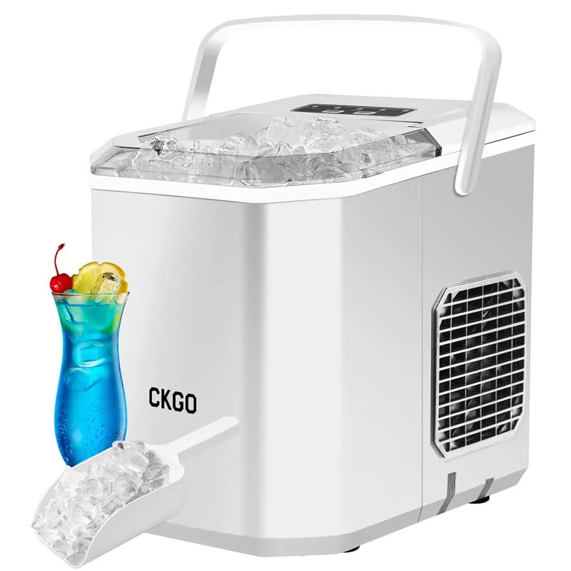 Ice Maker Countertop, Portable Bullet Ice Machine with Self-Cleaning, 26.5lbs/24Hrs, 9 Cubes in 6 Mins, Ice Basket and Scoop, Ideal for Home, Kitchen, Bar, Camping