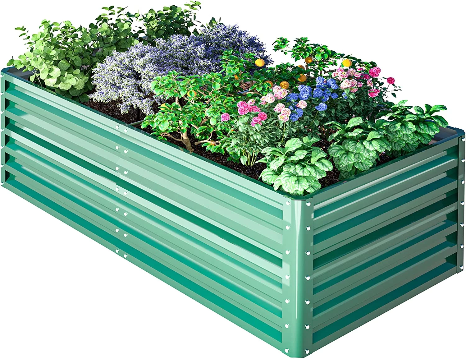 Amopatio Galvanized Raised Garden Bed, 6x3x2 FT Outdoor Metal Garden Boxes for Vegetables Flowers Herb, Large Planting Planter Steel Kit, Green