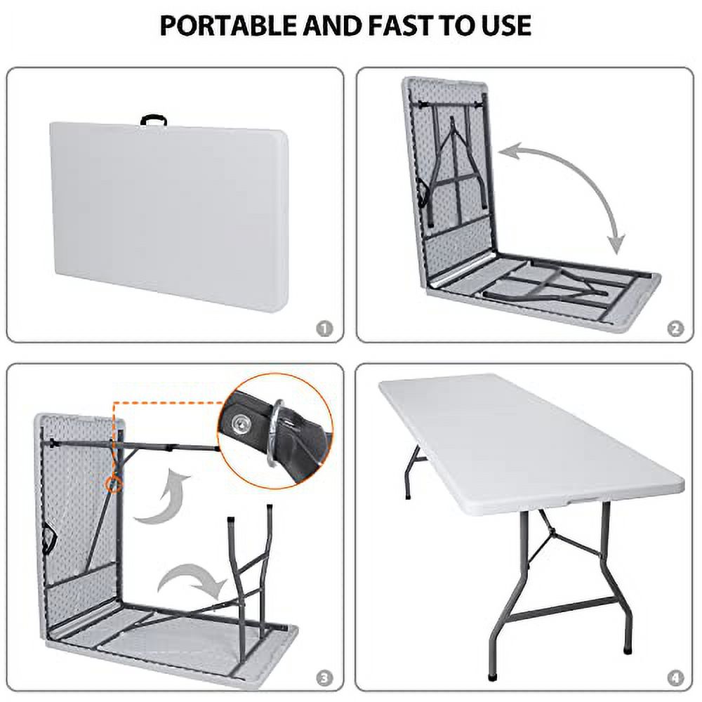 Plastic Folding Table, Portable Indoor Outdoor Heavy Duty Utility Table for Game Puzzles Crafting Picnic Camping Dining Party, White (8 FT)