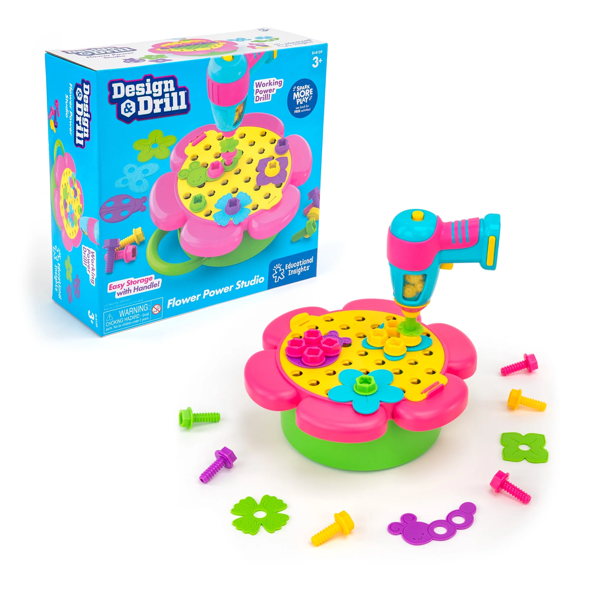 Educational Insights Design & Drill Flower Power Studio, Drill Toy, 50 Piece Set, Ages 3+