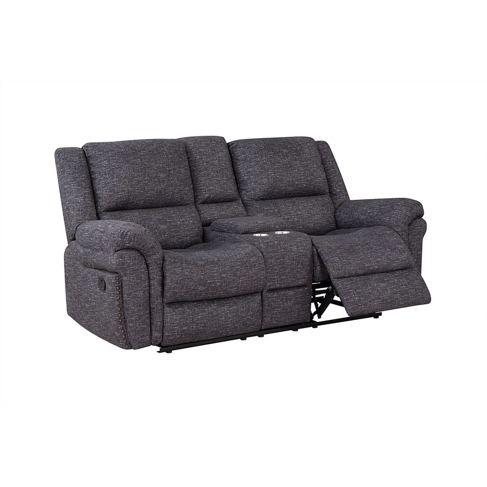 Pemberly Row Contemporary Padded Reclining Love in Gray Finish