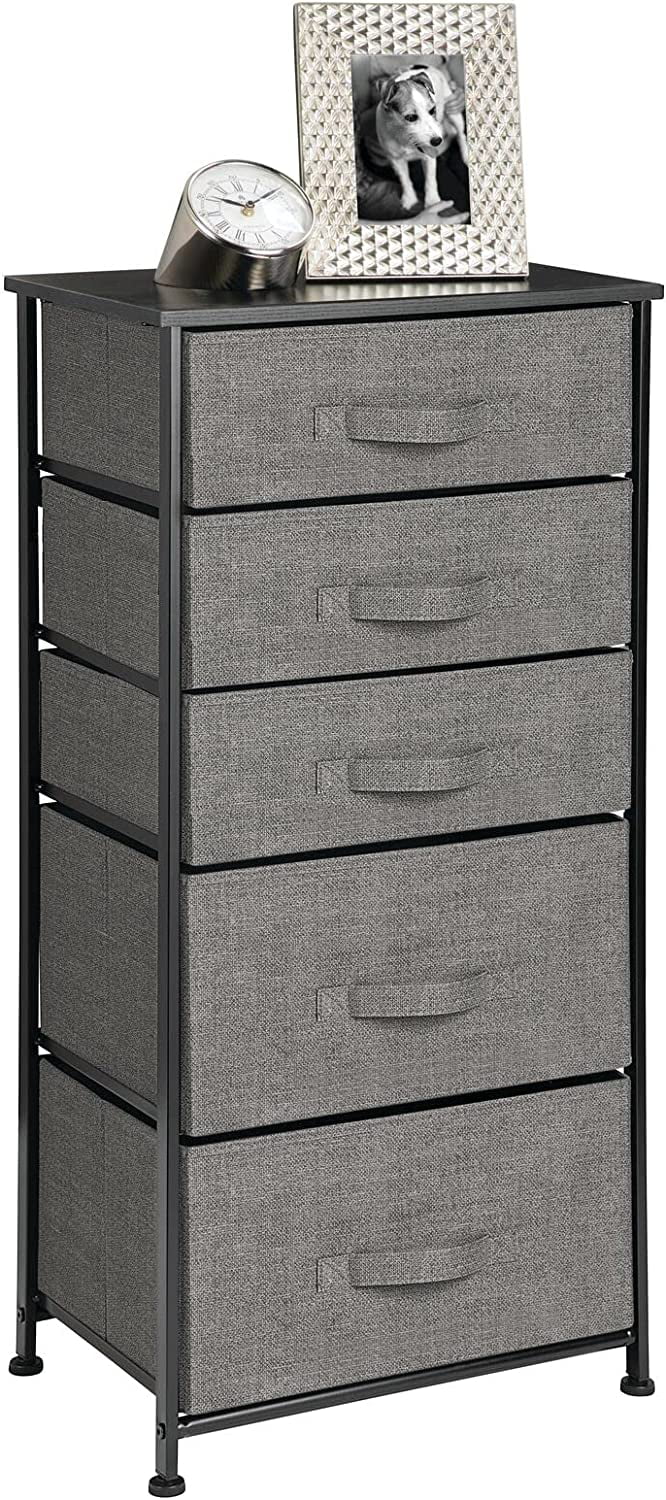 Storage Dresser Furniture Unit - Tall Standing Organizer Tower for Bedroom, Office, Living Room, and Closet - 5 Drawer Removable Fabric Bins - Charcoal Gray