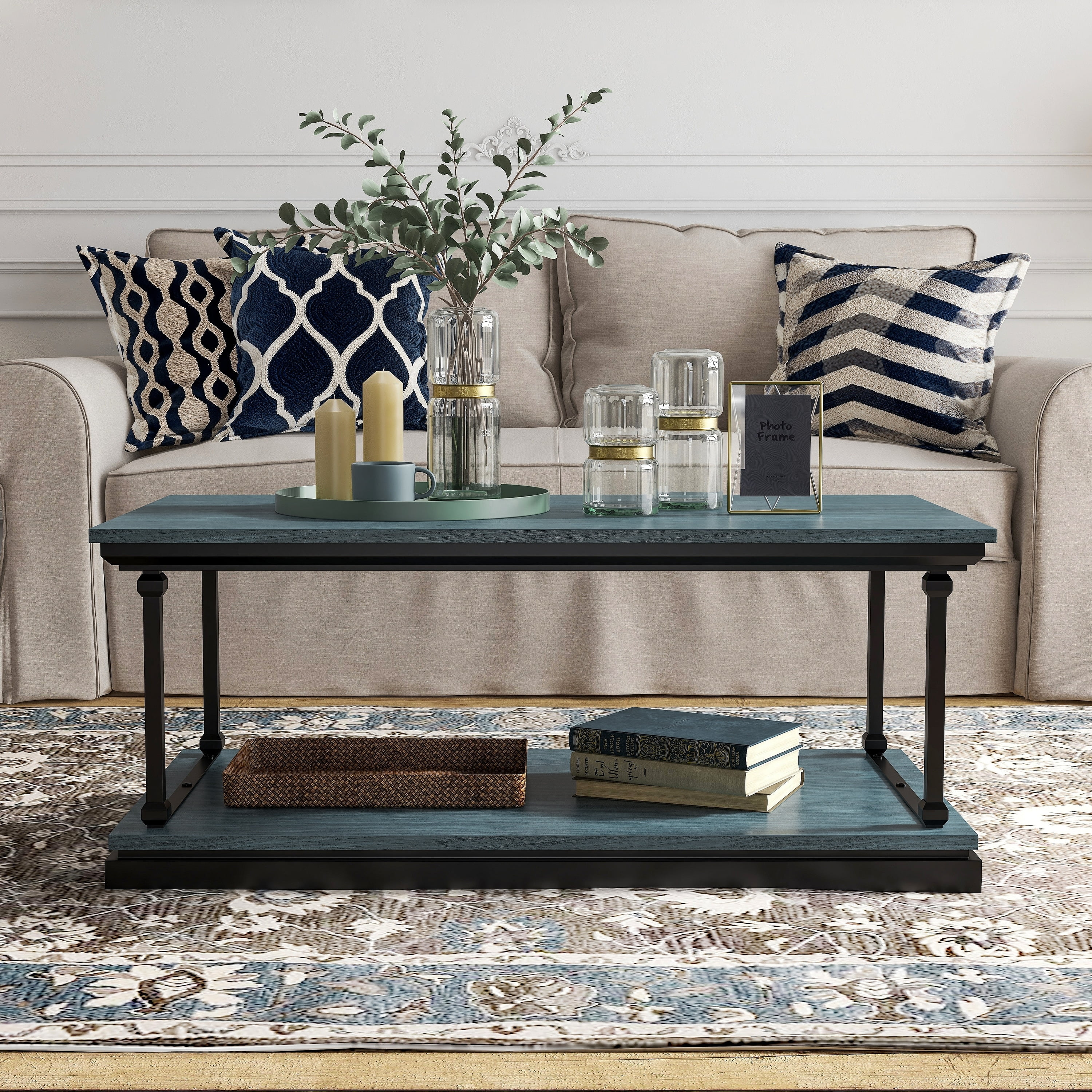 Furniture of America Marcin Transitional 47-inch 1-Shelf Coffee Table by  Antique White Antique, Wood Finish