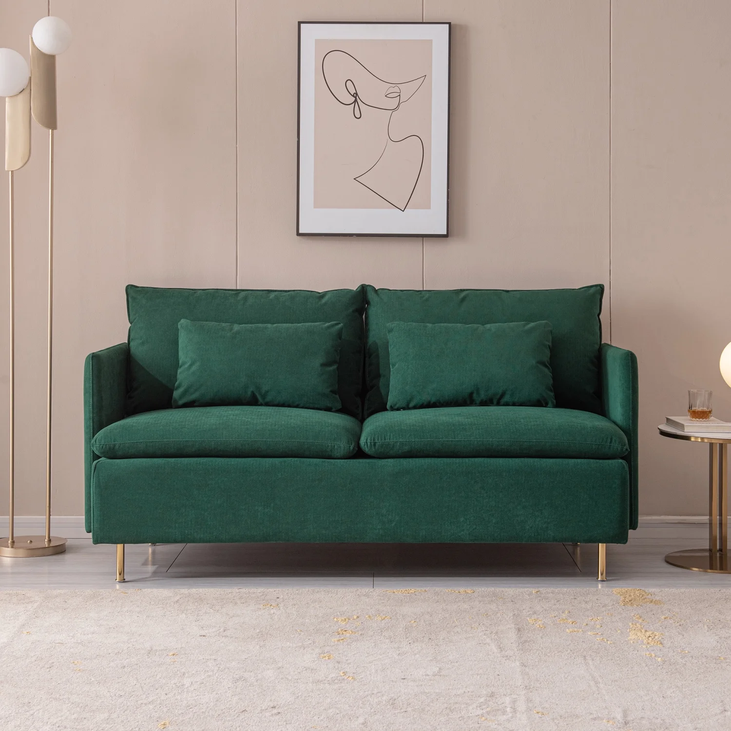 DeeHome Modern Upholstered Loveseat Sofa,Emerald Cotton Linen---63.8