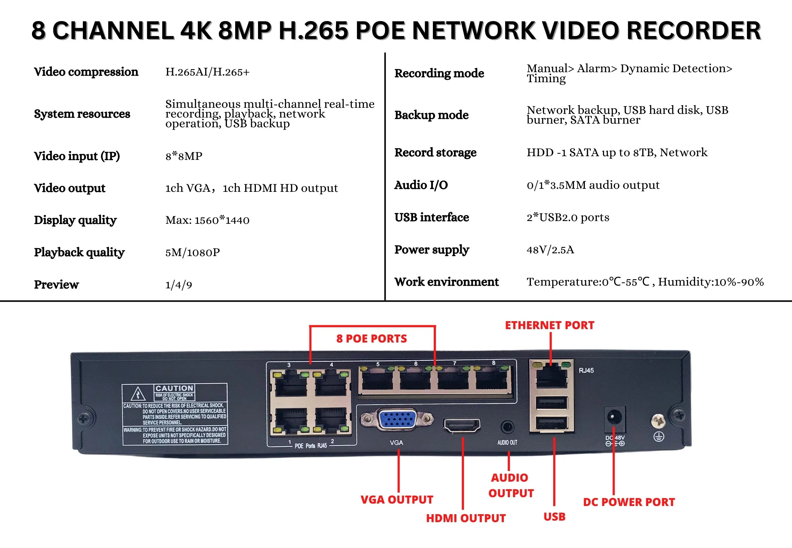 Evertech 8 Channel 4K 8MP IP PoE Surveillance Security Camera System with 4TB HDD and Built-in Microphone