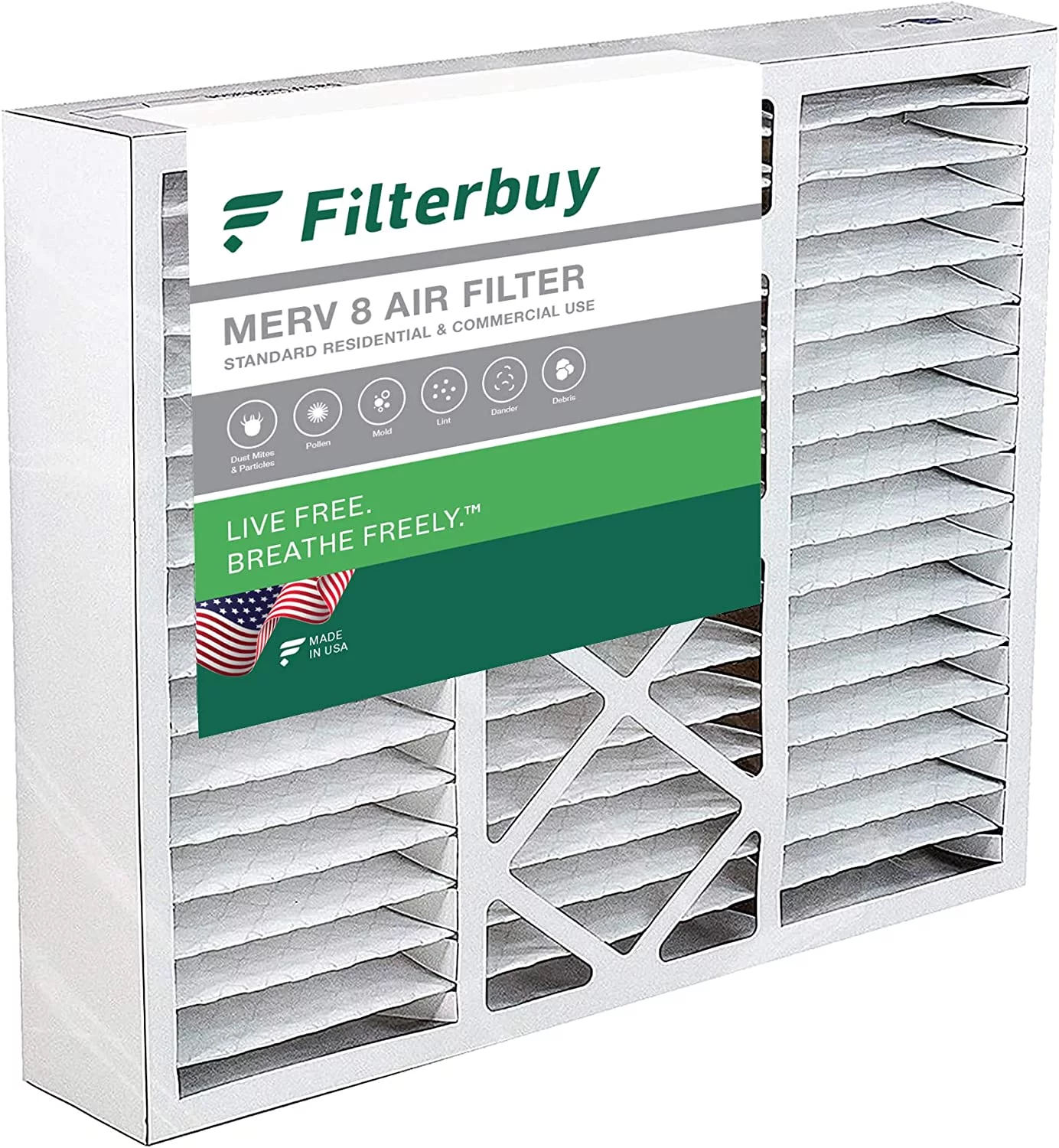Filterbuy 16x20x5 MERV 8 Pleated HVAC AC Furnace Air Filters for Honeywell FC100A1003 (1-Pack)