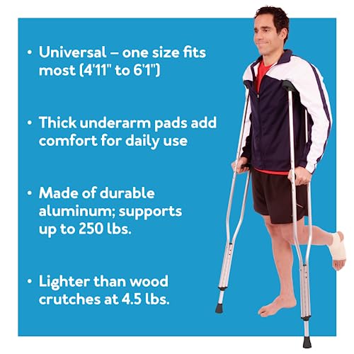 Carex Folding Aluminum Under Arm Crutches - Lightweight Crutches for Adults 4'11