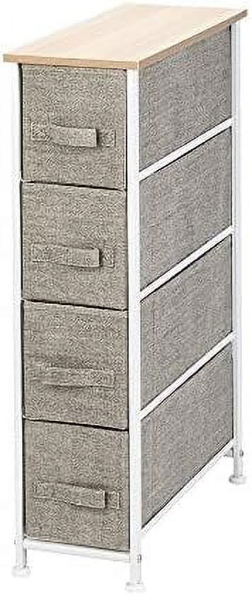 MQLIFEBOOM Narrow Dresser Vertical  Unit Vanity Organizer Livingroom Floor Cabinet with 4 Fabric Drawers Metal Frame Slim  Tower 7.9" Width for Living Room Kitchen (Linen/Natural)