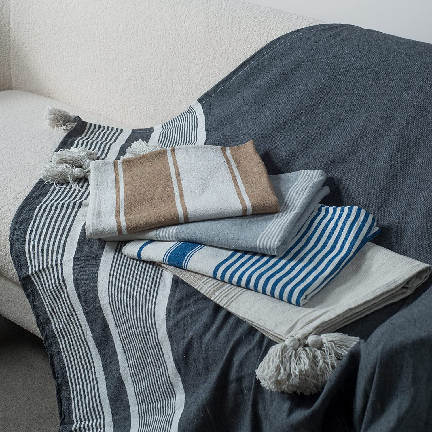 A&B Home Throw Blanket - Black and White Stripe Woven Cotton Blend Blanket, 50