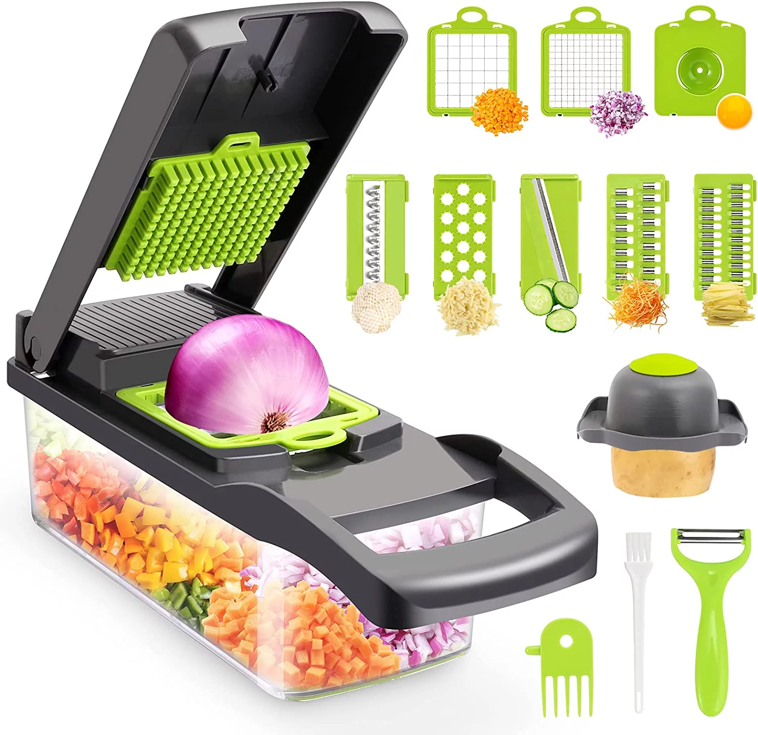 Vegetable Chopper,Multifunctional 17 in 1 Food Chopper,Veggie Chopper with Container,Pro Onion Chopper,Potato Slicer,Kitchen Cutter Slicer Dice