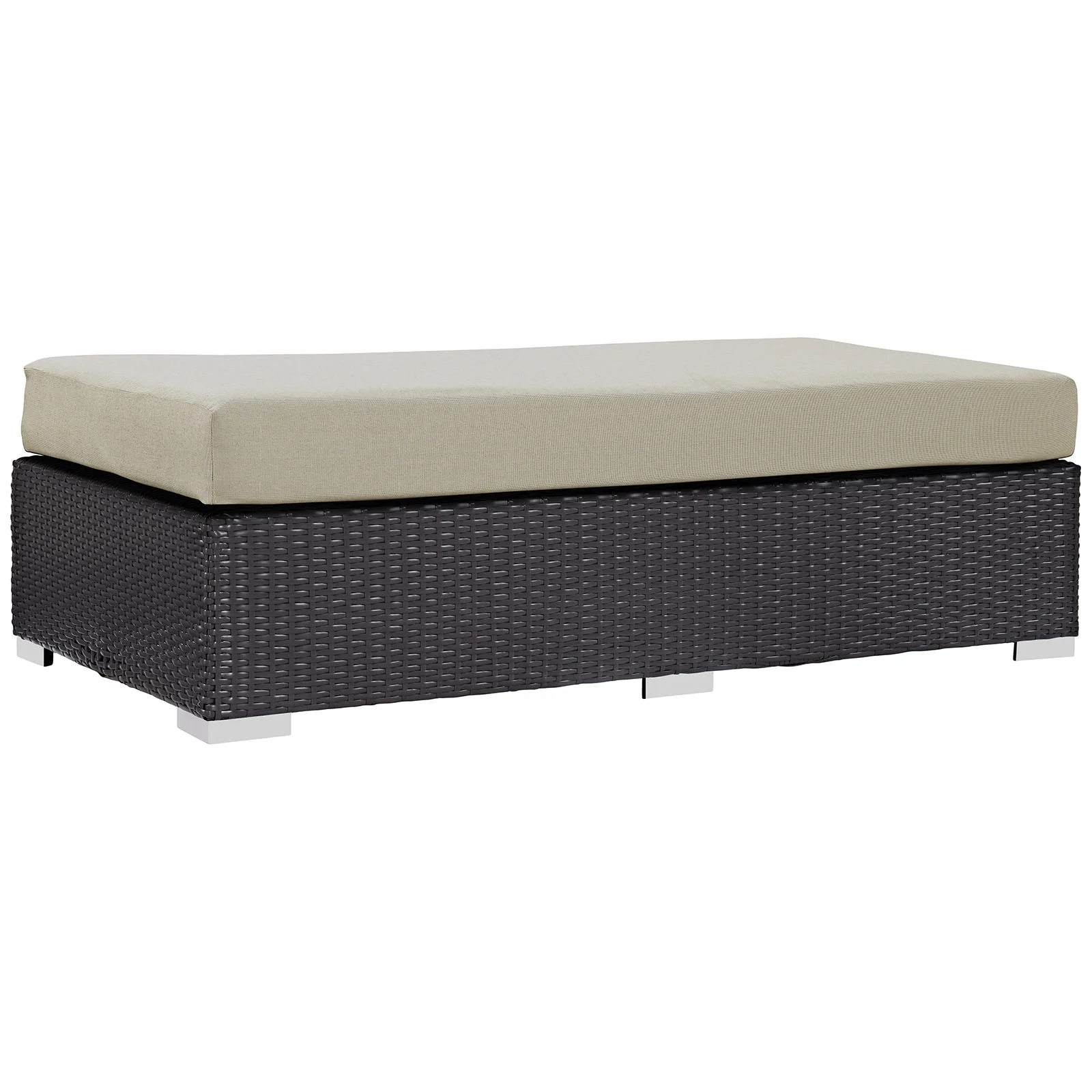 Modern Contemporary Urban Design Outdoor Patio Balcony Rectangle Ottoman, Beige, Rattan