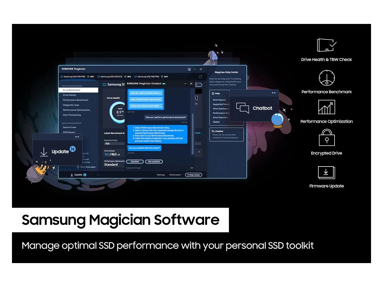 SAMSUNG SSD 990 PRO with Heatsink 2TB, Internal PCIe 4.0, Compatible with PlayStation 5 (MZ-V9P2T0GW)