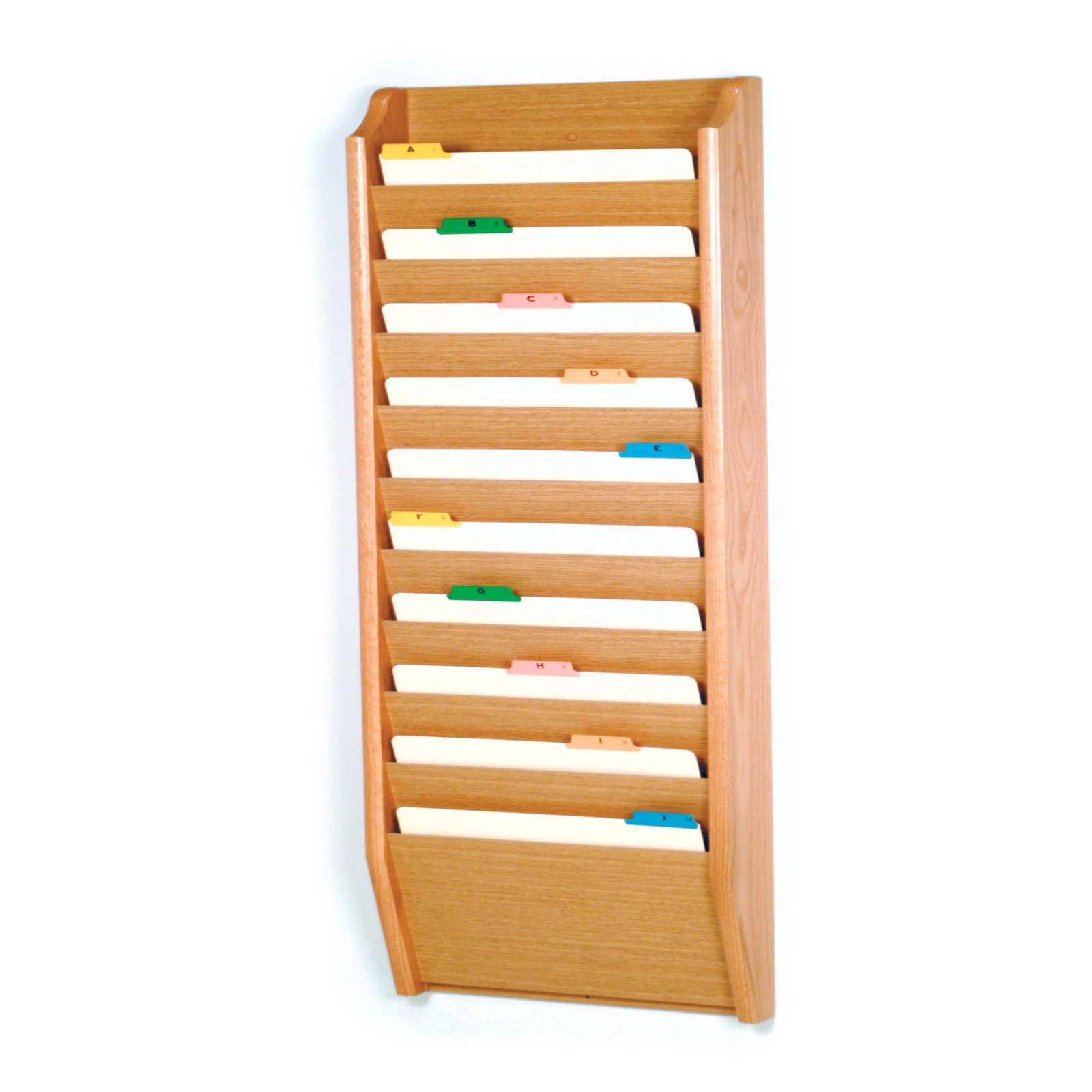 Wooden Mallet 10 Pocket Legal Size Wall File Holder in Medium Oak