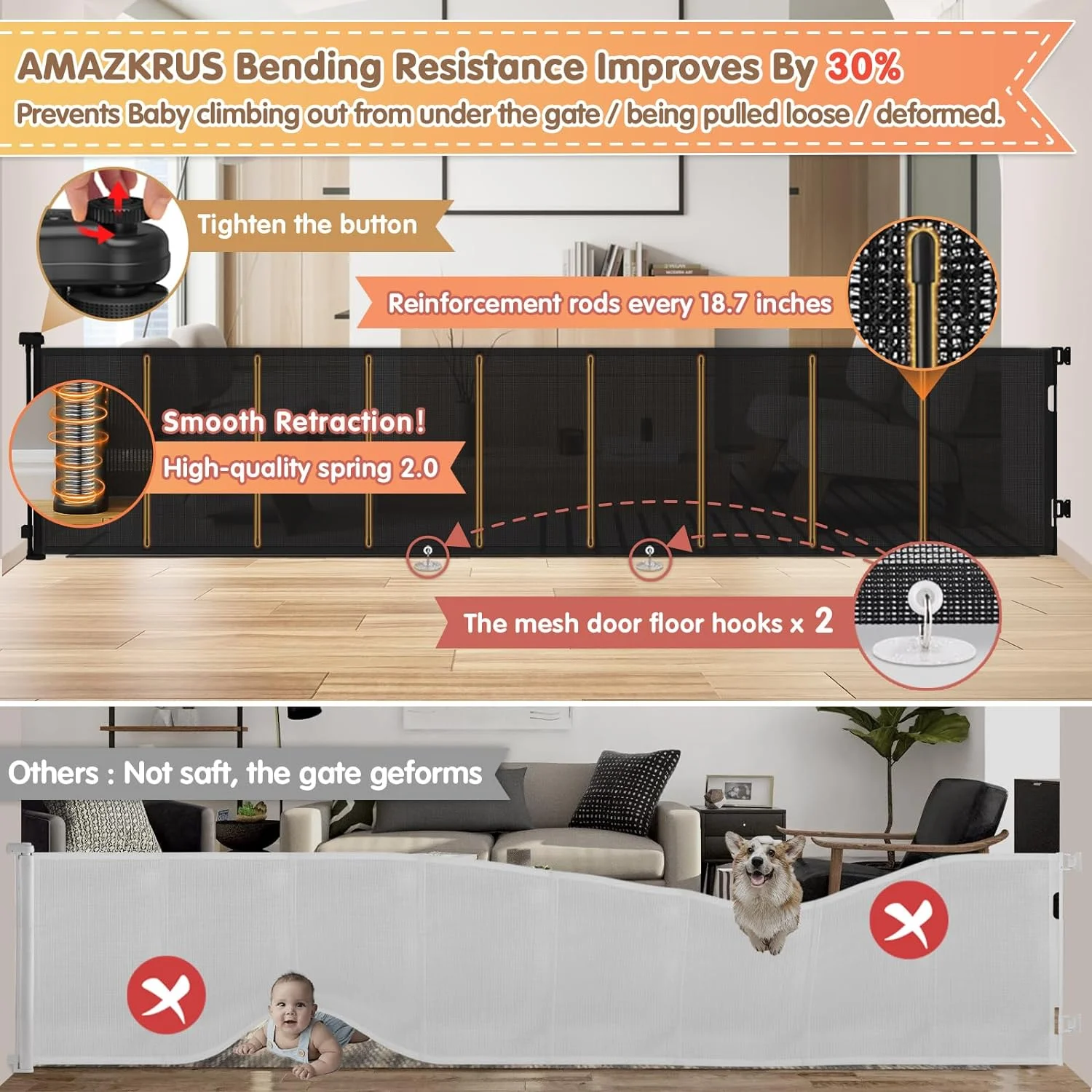 Retractable Baby Gates Security Upgrade,Mesh Baby Gate or Retractable Dog Gate,33