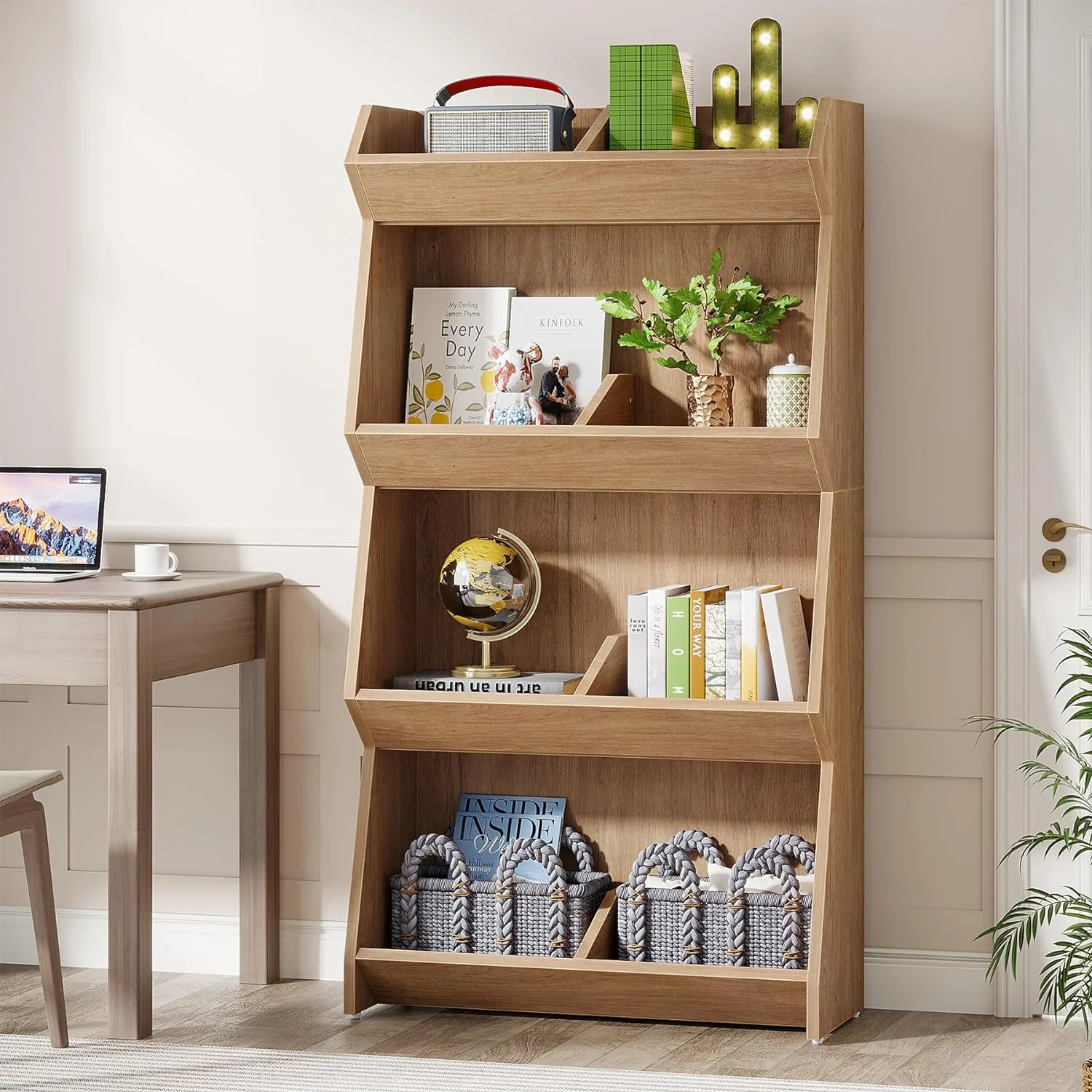 Tribesigns 4 Shelves Bookcase, 55 inch Bookshelf with Shelves, Wood Sturdy Display shelf, Oak