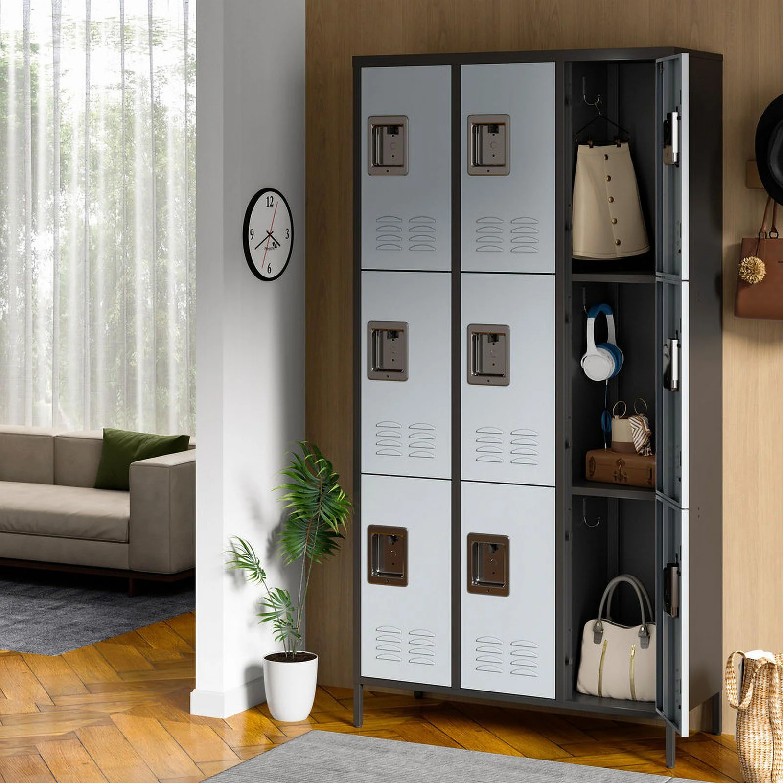 Fesbos Locker, Metal Locker for Employees, Large Steel Storage Locker Cabinet-9 Doors Lockers Organizers for School Gym Home Office Staff,Unassembled