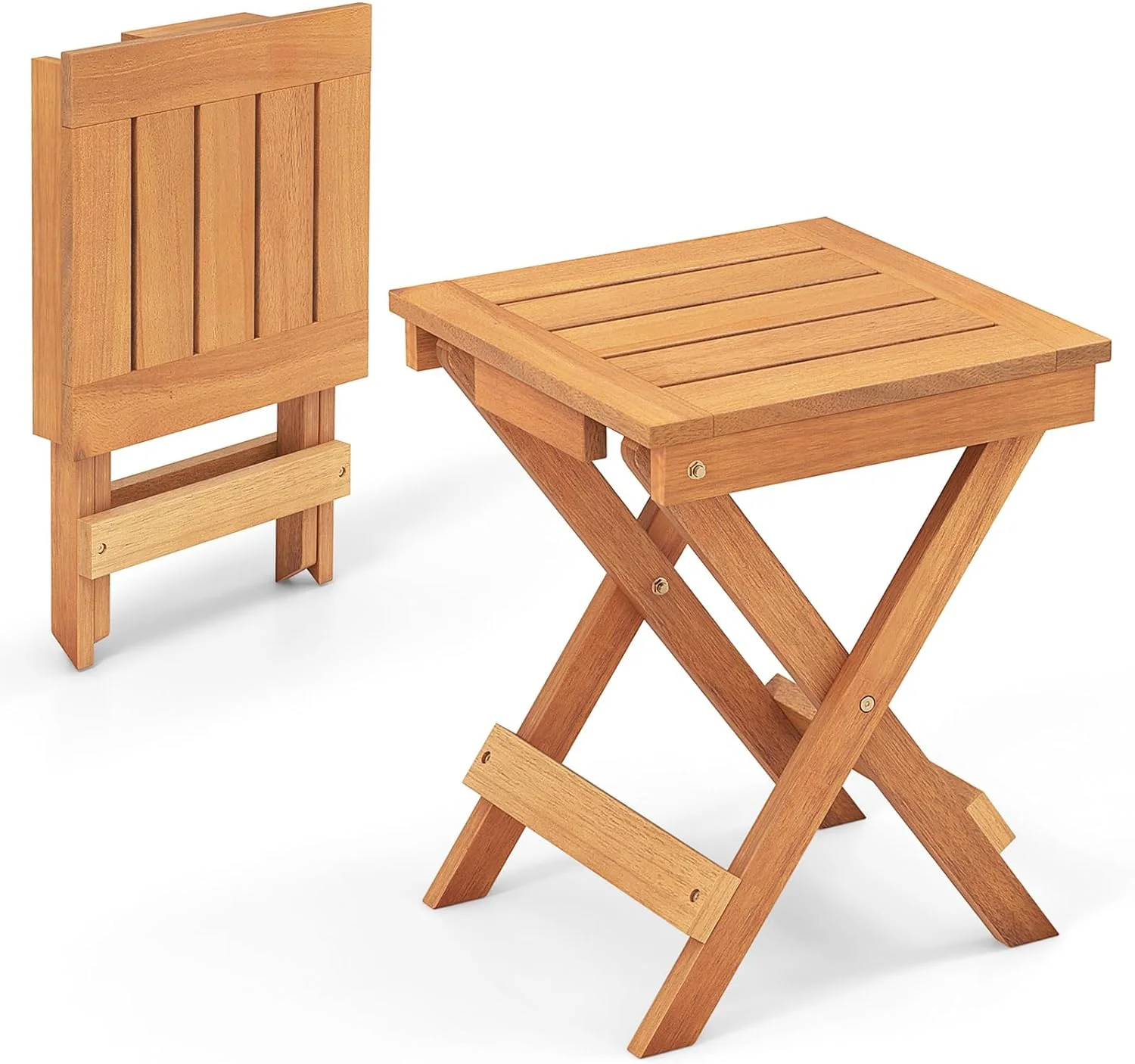 Outdoor Folding End Table, Wood Side Table Portable Folding Table, Foldable Side Table for Living Room, Bedroom, Balcony & Garden