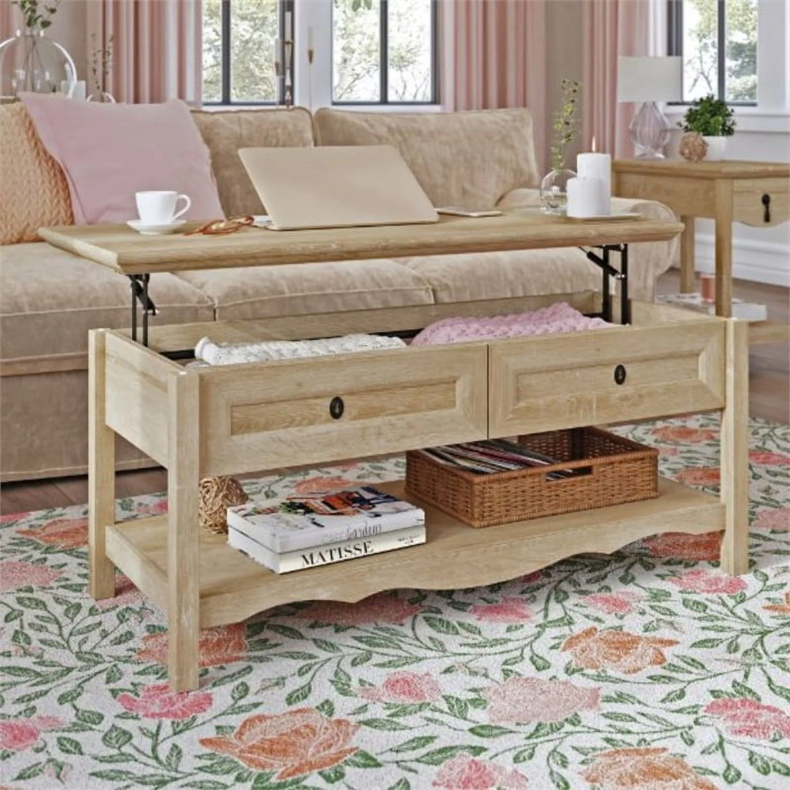 Adaline Café Wood Lift-Top Coffee Table, Orchard Oak Finish