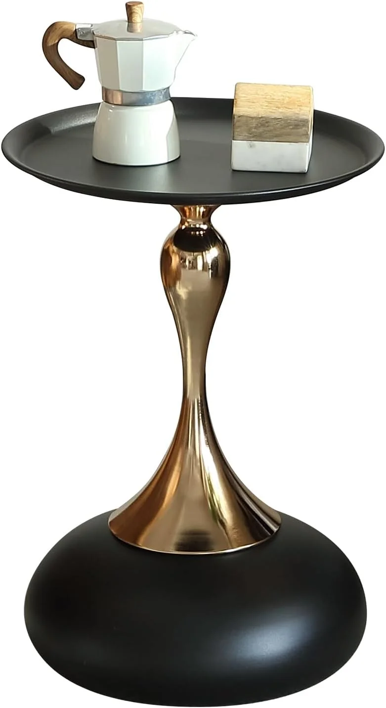JDZHAPPYLIFE Small End  Round   Black Modern Metal Pedestal   Minimalist   for Small Spaces  Fluted Circle Decorative Drink Martini