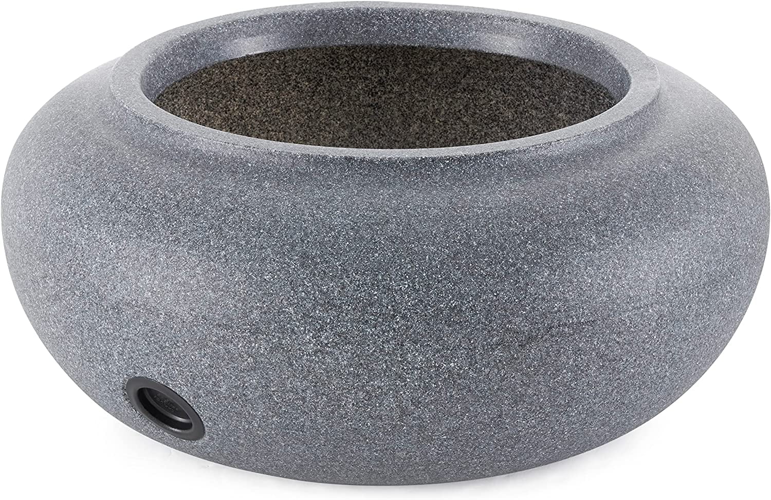 21 Inch Round Natural Decorative Plastic Outdoor Garden Hose Storage Pot with Side Hole for Faucet Connection, Granite